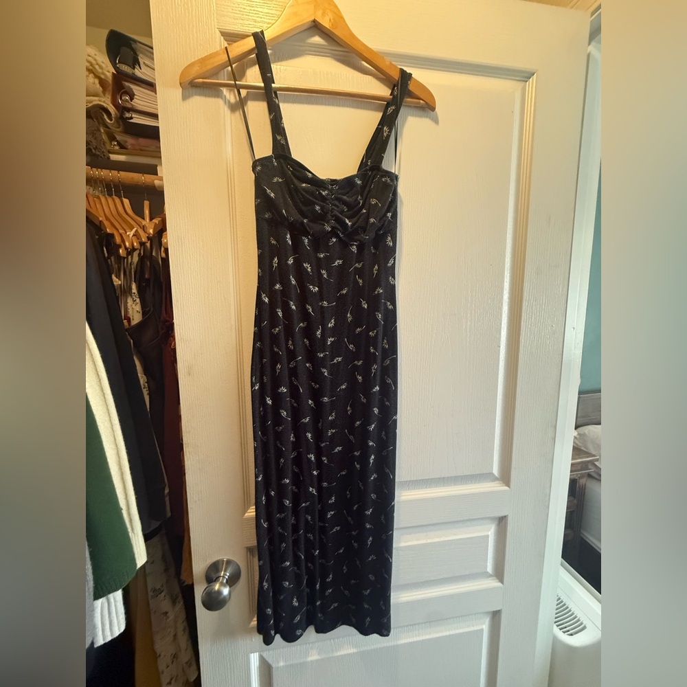 Billabong Worn Black Printed Maxi Dress with Ruched Bodice